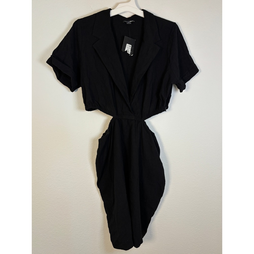Fashion Nova Black Cut Out Mini Dress Short Sleeve‎ Notched Lapel Plus 2X NWT